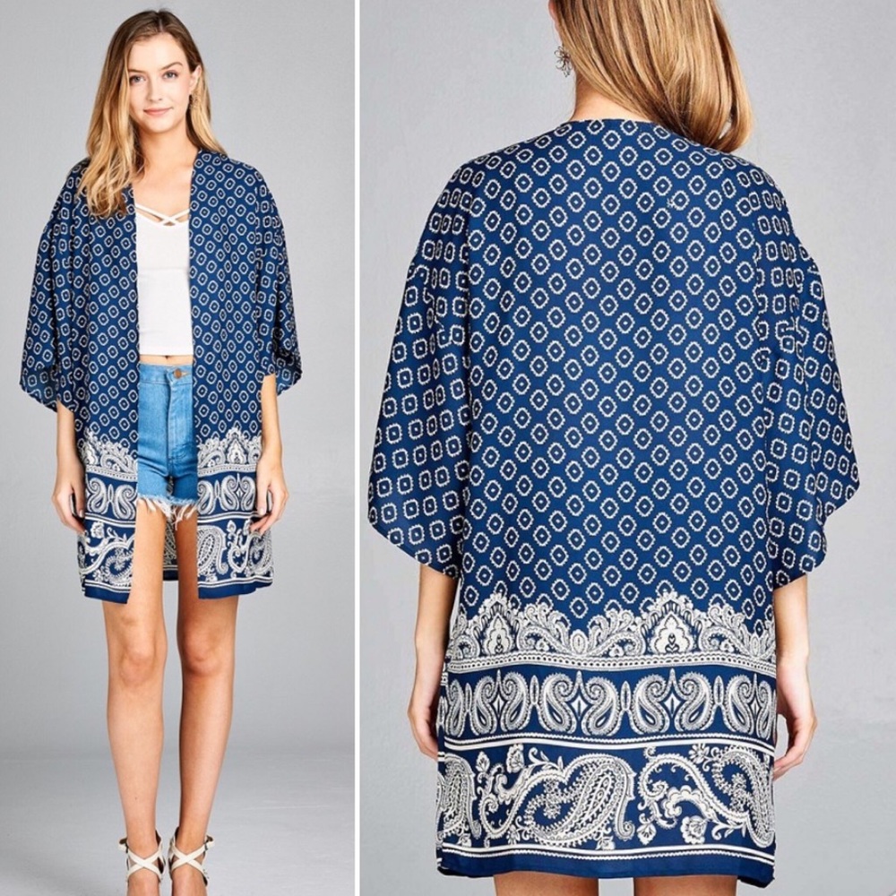 Last One Small Navy Blue Woven Kimono